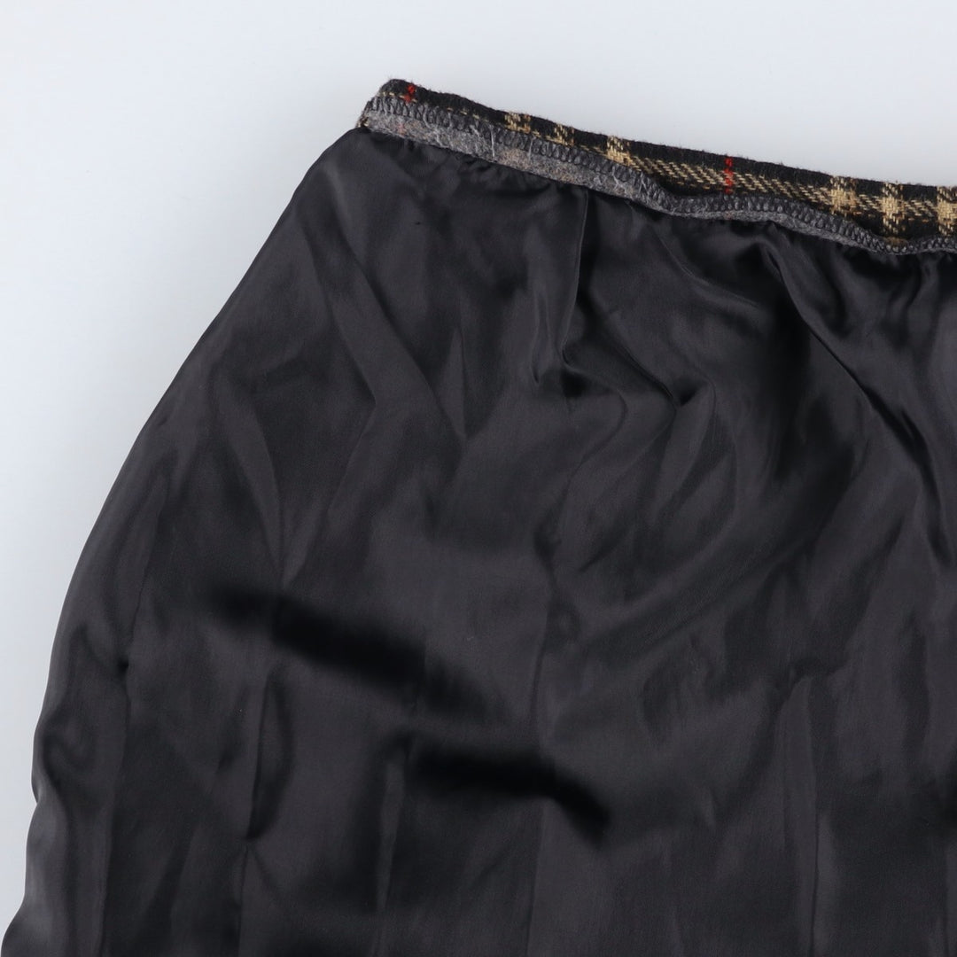 SAG HARBOR PETITE Check Pattern Fringed Wool Half-Length Tight Skirt, Women's Size M wool black type Vintage Second Hand
