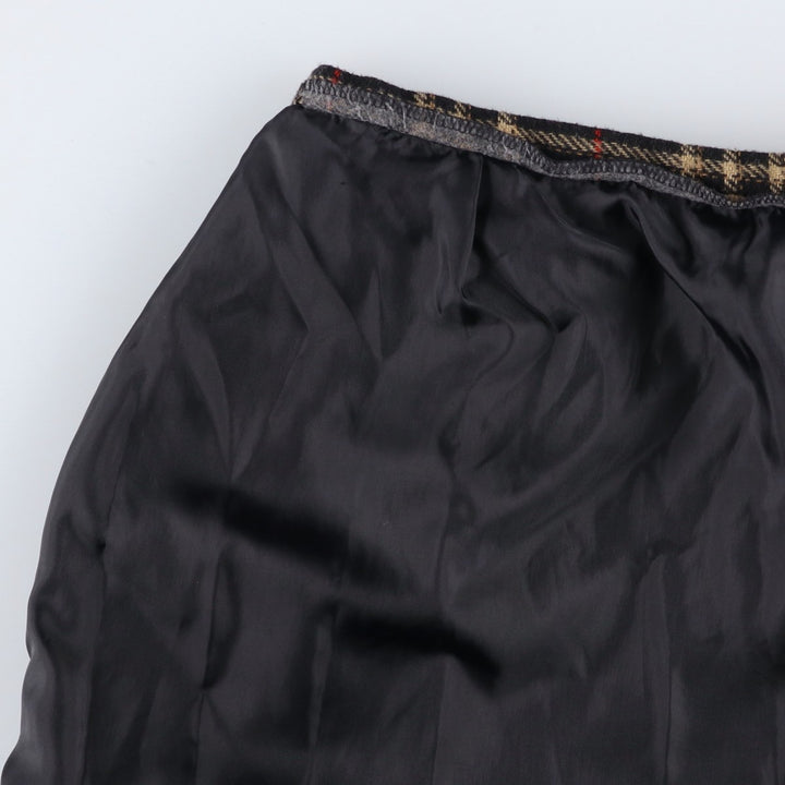 SAG HARBOR PETITE Check Pattern Fringed Wool Half-Length Tight Skirt, Women's Size M wool black type Vintage Second Hand