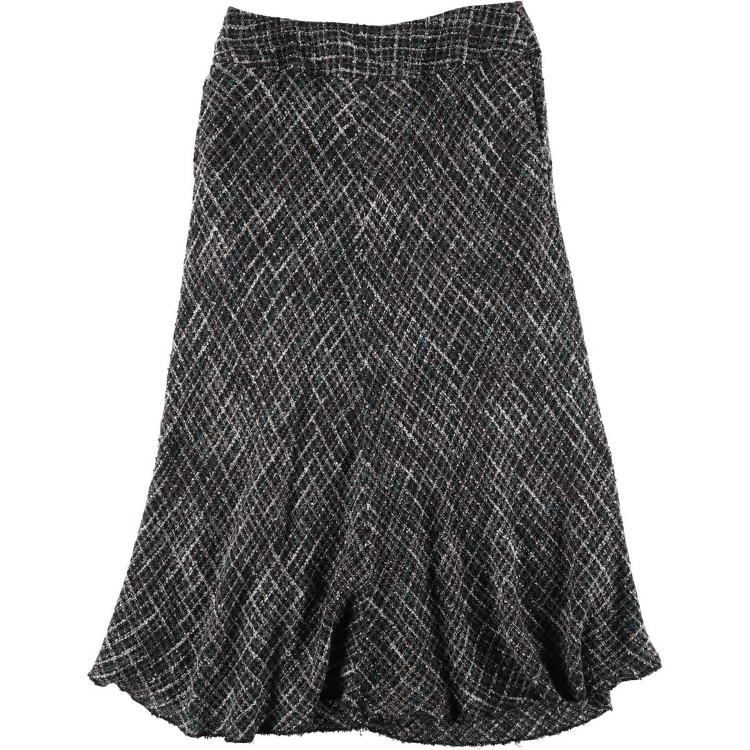 JONES WEAR Check Pattern Tweed Long A-Line Skirt, Women's Size L acrylic black type Vintage Second Hand