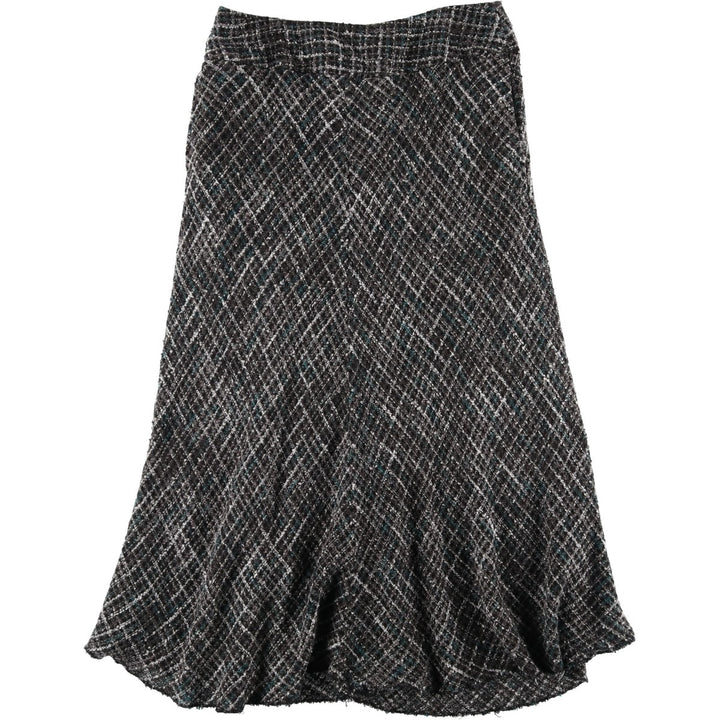 JONES WEAR Check Pattern Tweed Long A-Line Skirt, Women's Size L acrylic black type Vintage Second Hand