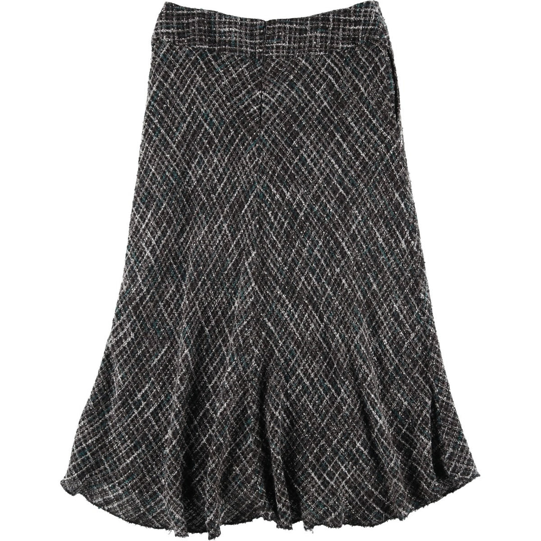 JONES WEAR Check Pattern Tweed Long A-Line Skirt, Women's Size L acrylic black type Vintage Second Hand