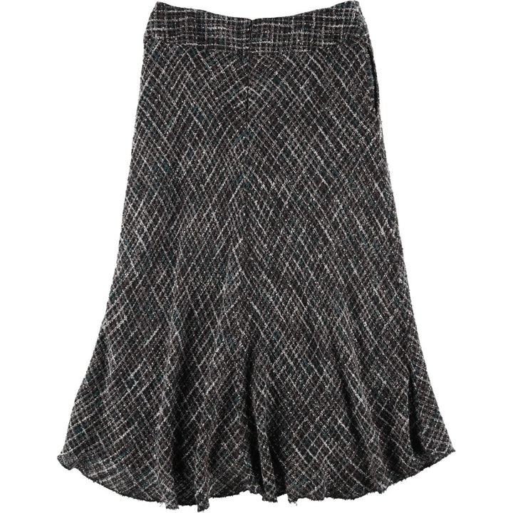 JONES WEAR Check Pattern Tweed Long A-Line Skirt, Women's Size L acrylic black type Vintage Second Hand