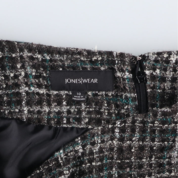 JONES WEAR Check Pattern Tweed Long A-Line Skirt, Women's Size L acrylic black type Vintage Second Hand