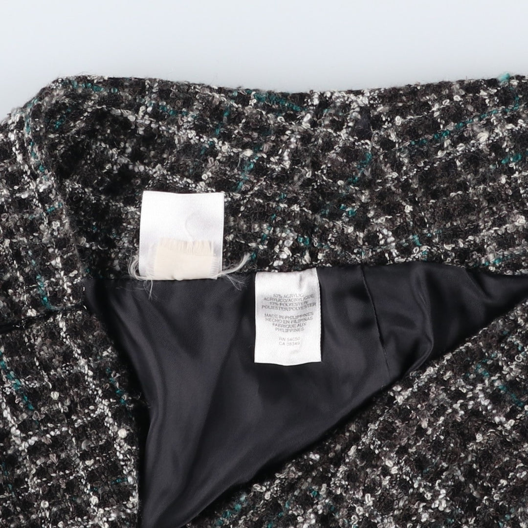 JONES WEAR Check Pattern Tweed Long A-Line Skirt, Women's Size L acrylic black type Vintage Second Hand