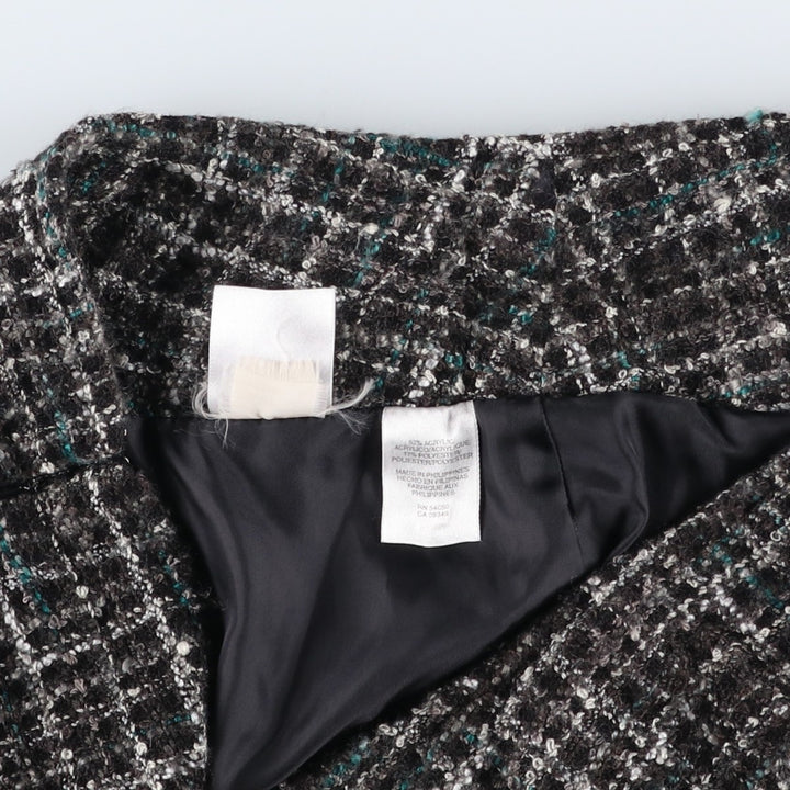 JONES WEAR Check Pattern Tweed Long A-Line Skirt, Women's Size L acrylic black type Vintage Second Hand