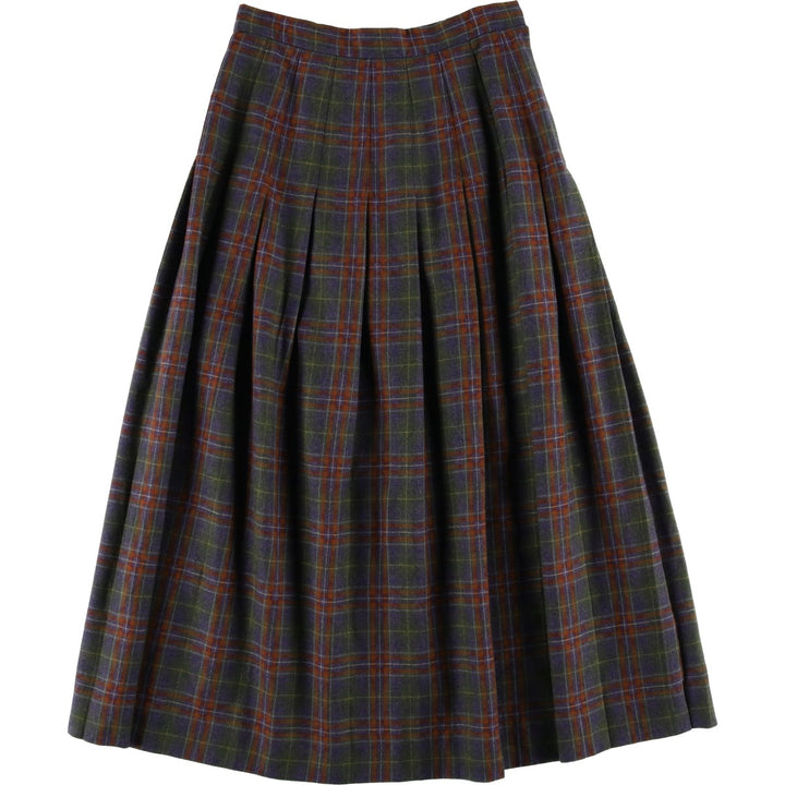 Vintage David Brooks Check Pattern Wool Long Pleated Skirt, Made in USA, Women's Size L wool blue type Vintage Second Hand