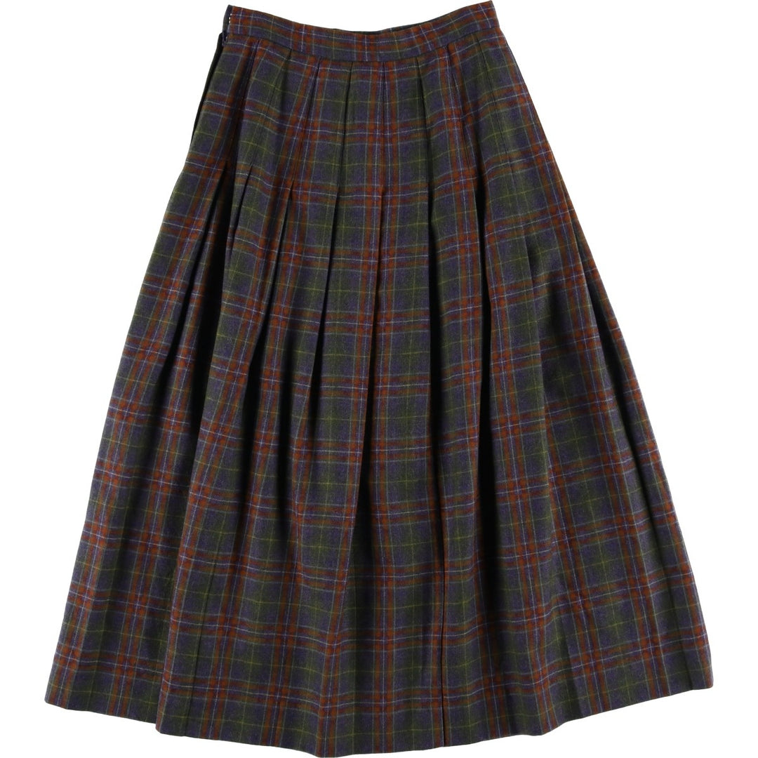 Vintage David Brooks Check Pattern Wool Long Pleated Skirt, Made in USA, Women's Size L wool blue type Vintage Second Hand