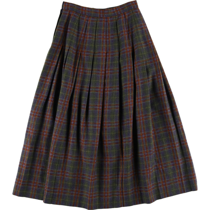 Vintage David Brooks Check Pattern Wool Long Pleated Skirt, Made in USA, Women's Size L wool blue type Vintage Second Hand