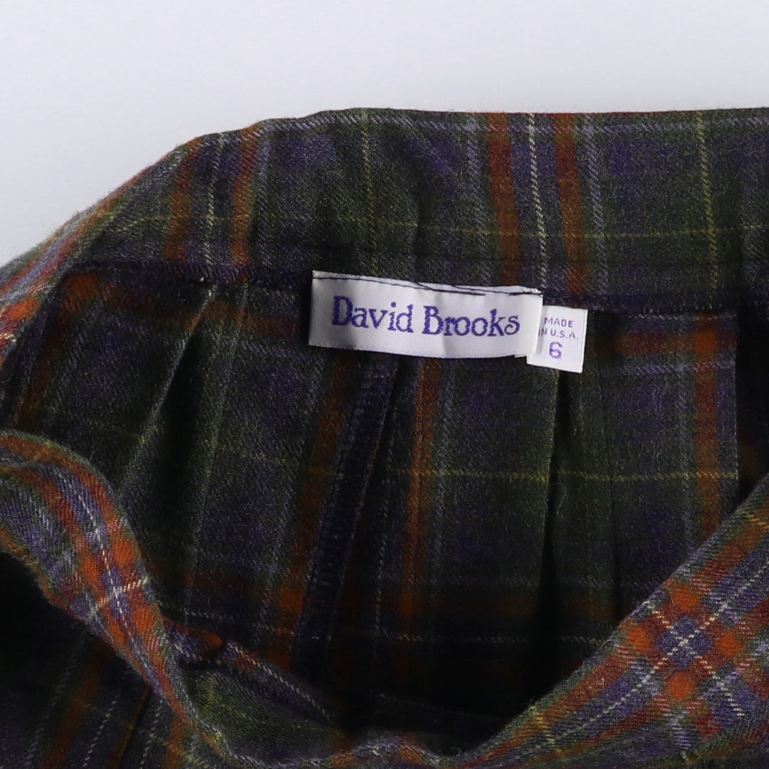 Vintage David Brooks Check Pattern Wool Long Pleated Skirt, Made in USA, Women's Size L wool blue type Vintage Second Hand