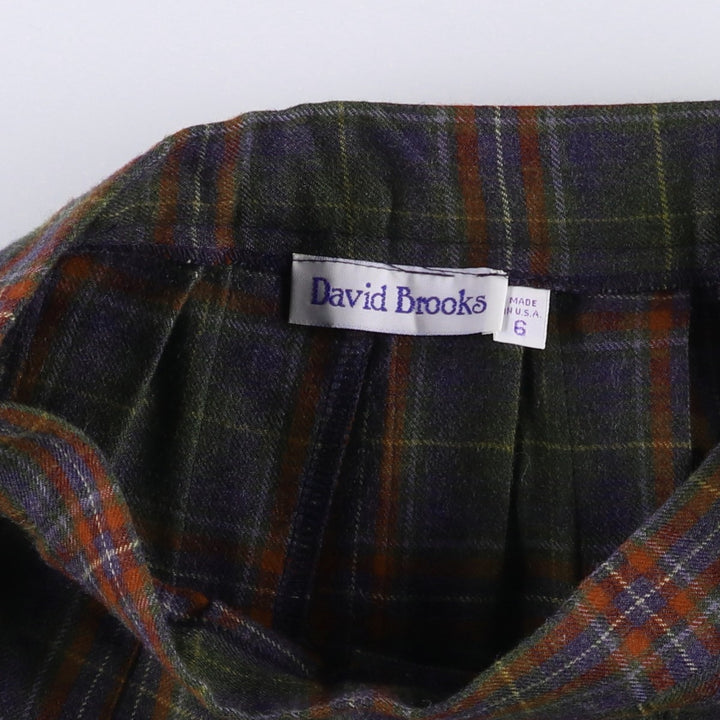 Vintage David Brooks Check Pattern Wool Long Pleated Skirt, Made in USA, Women's Size L wool blue type Vintage Second Hand