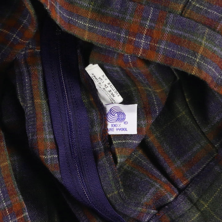 Vintage David Brooks Check Pattern Wool Long Pleated Skirt, Made in USA, Women's Size L wool blue type Vintage Second Hand