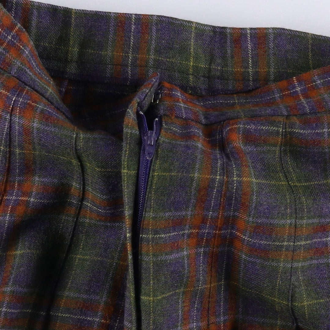 Vintage David Brooks Check Pattern Wool Long Pleated Skirt, Made in USA, Women's Size L wool blue type Vintage Second Hand