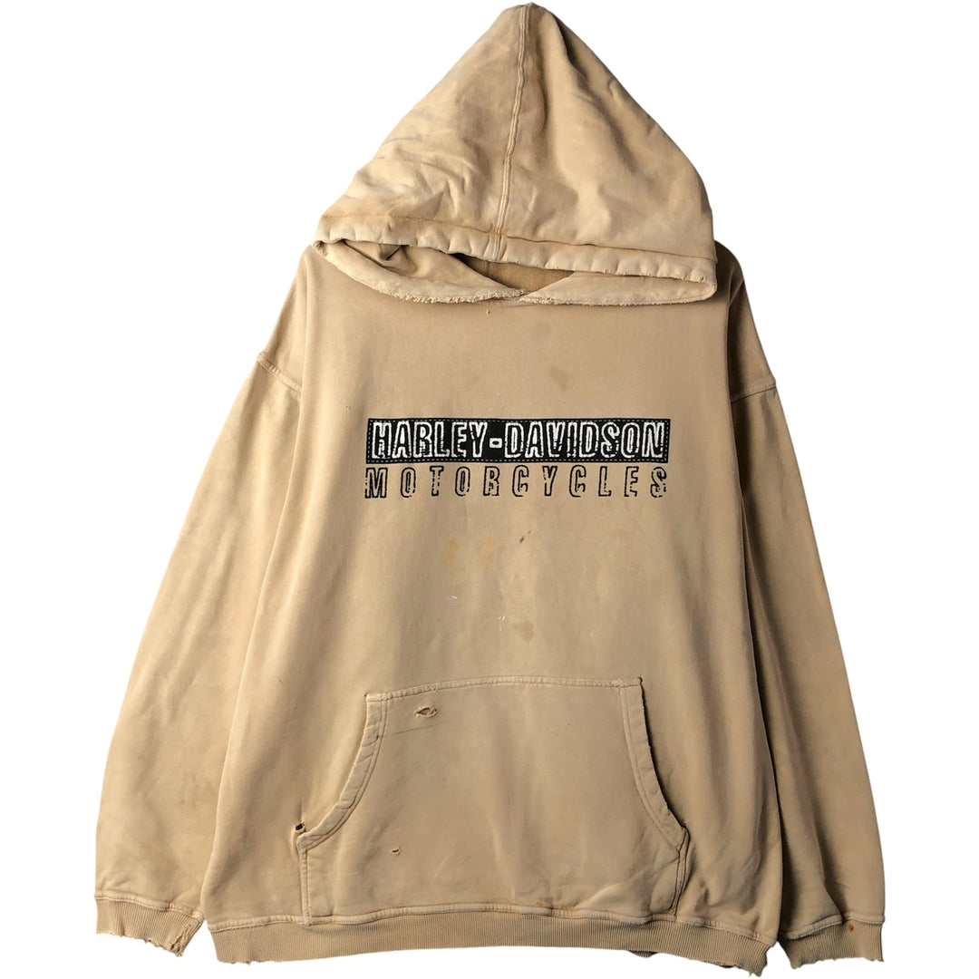 Harley-Davidson Advertising Pullover Hoodie, Men's Size L cotton Beige type Vintage Second Hand
