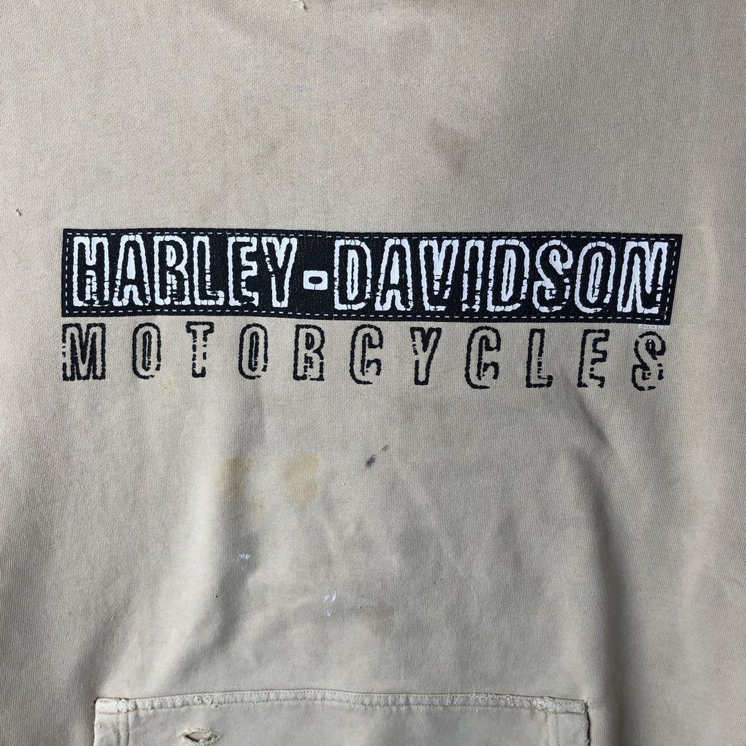 Harley-Davidson Advertising Pullover Hoodie, Men's Size L cotton Beige type Vintage Second Hand