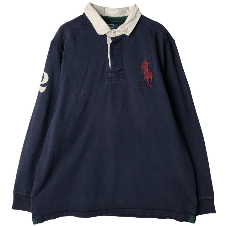 Ralph Lauren POLO by Ralph Lauren CUSTOM FIT Big Pony Long Sleeve Rugby Shirt Men's XL cotton navy blue type Vintage Second Hand
