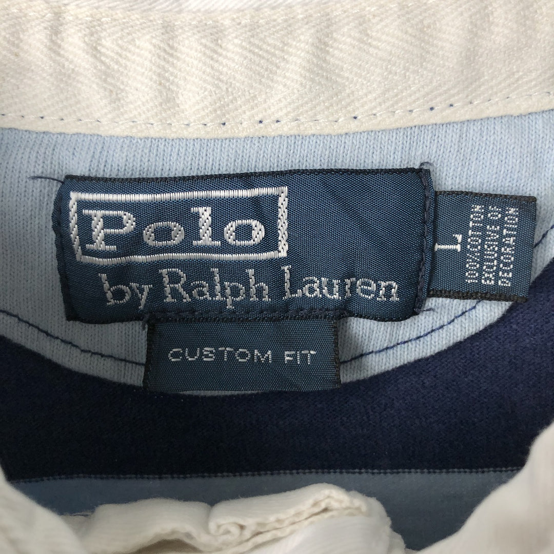 Ralph Lauren POLO by Ralph Lauren CUSTOM FIT Border Pattern Long Sleeve Rugby Shirt Men's L size cotton blue type Vintage Second Hand