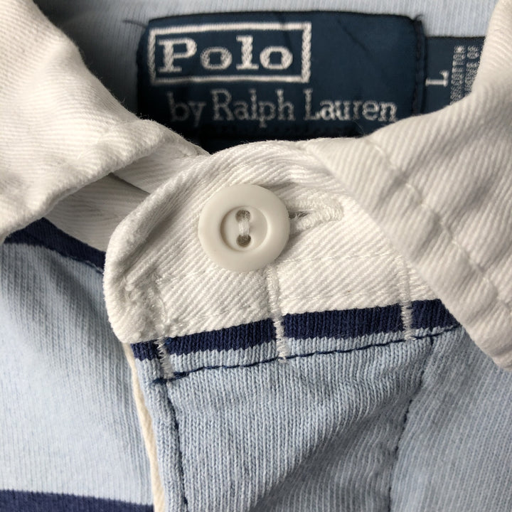 Ralph Lauren POLO by Ralph Lauren CUSTOM FIT Border Pattern Long Sleeve Rugby Shirt Men's L size cotton blue type Vintage Second Hand