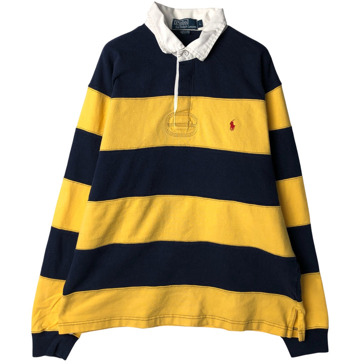 Ralph Lauren POLO by Ralph Lauren Striped Pattern Long Sleeve Rugby Shirt Men's Size L cotton navy blue type Vintage Second Hand