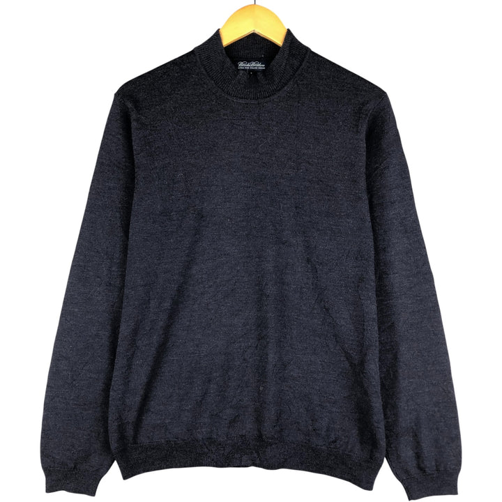Brooks Brothers high-neck wool knit sweater, size M Merino wool navy blue type Vintage Second Hand