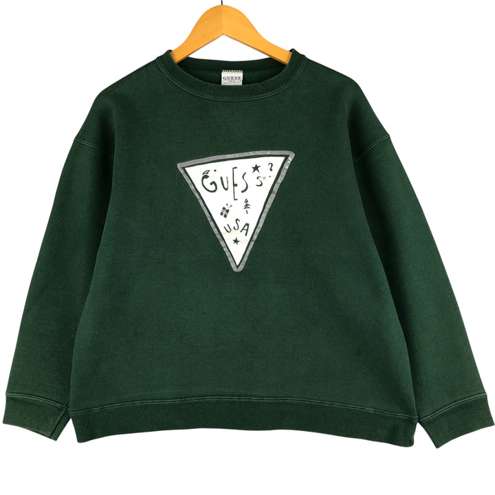 90'S Guess printed sweatshirt, made in the USA, men's size L, vintage unclear green type Vintage Second Hand