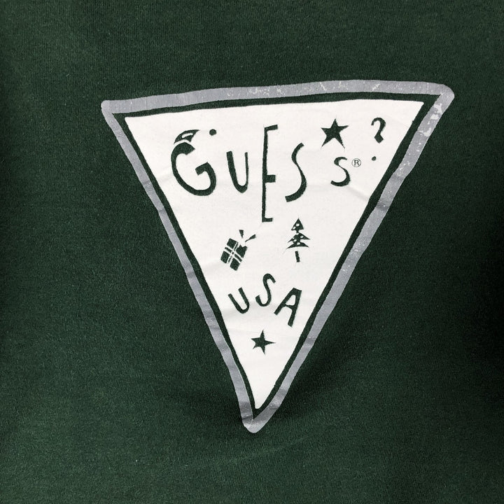 90'S Guess printed sweatshirt, made in the USA, men's size L, vintage unclear green type Vintage Second Hand
