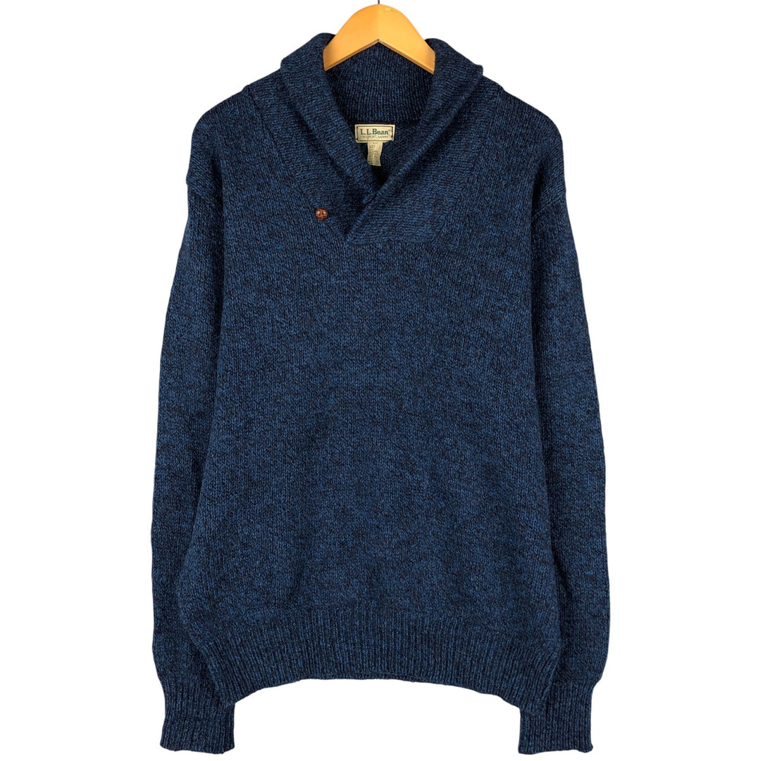 Vintage 1980'S LLBean shawl collar wool knit sweater, made in the USA, size L, men's wool blue type Vintage Second Hand