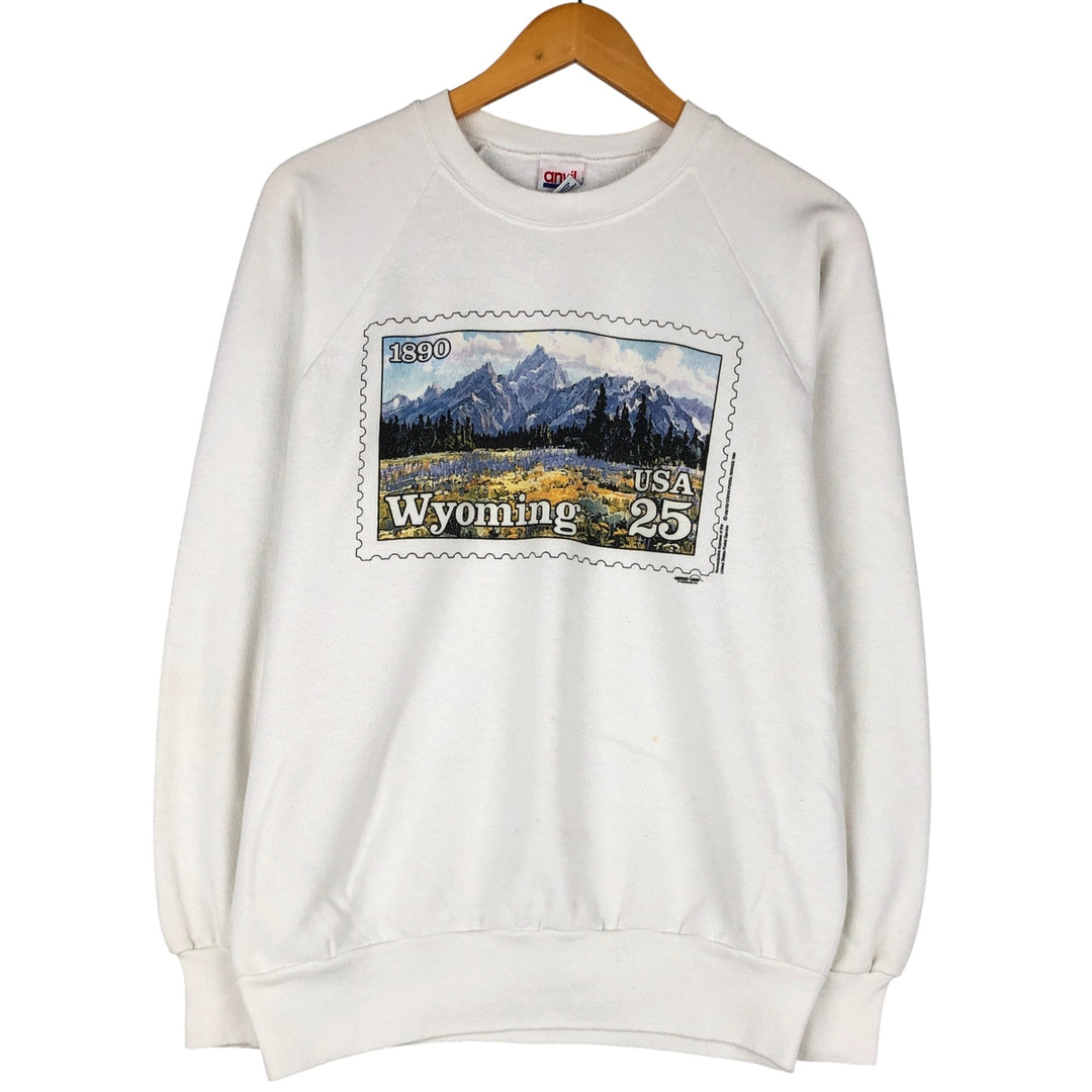 Vintage 1980'S Anvil printed sweatshirt, made in the USA, size L, men's polyester white type Vintage Second Hand