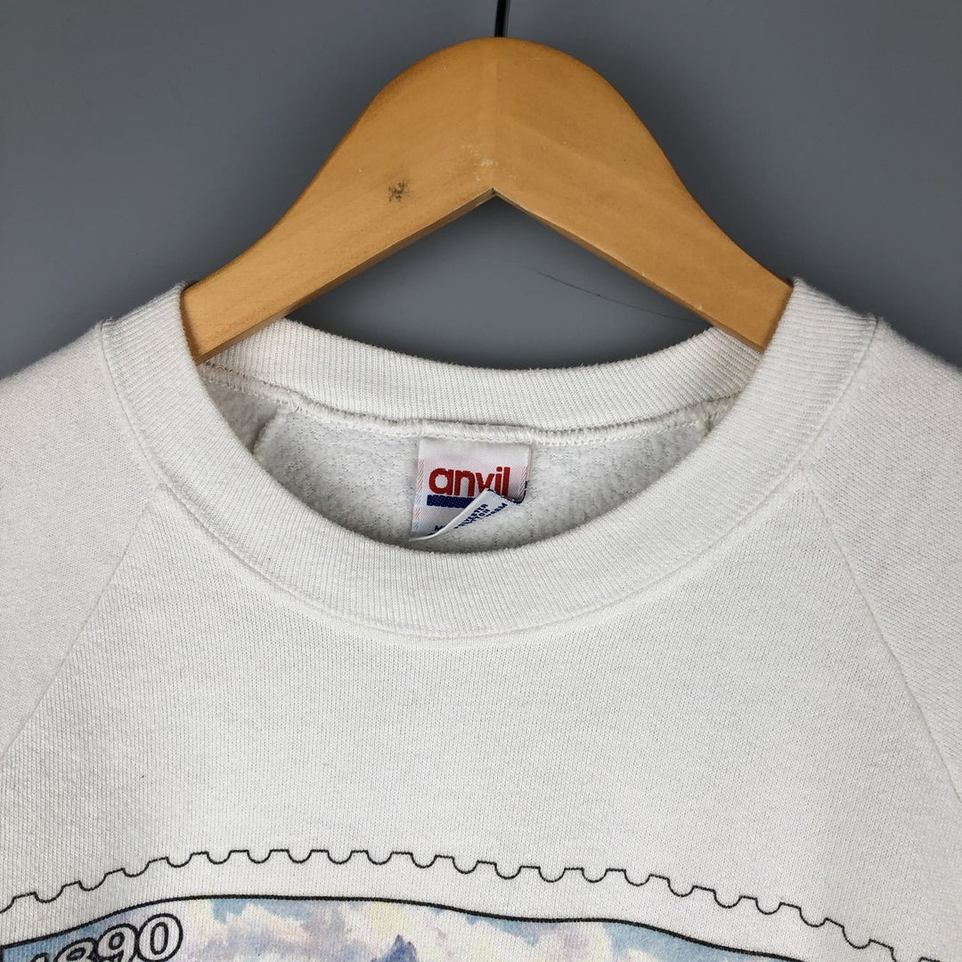 Vintage 1980'S Anvil printed sweatshirt, made in the USA, size L, men's polyester white type Vintage Second Hand