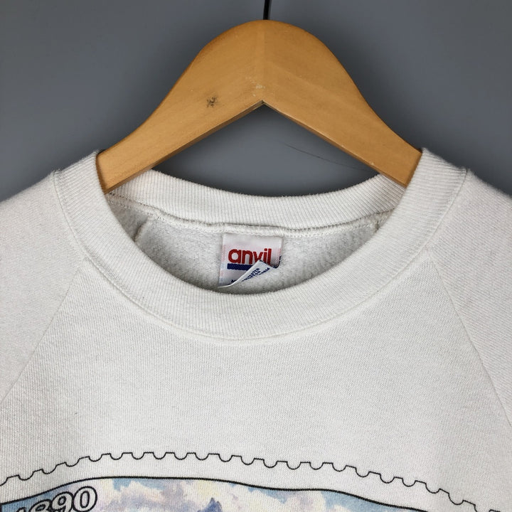 Vintage 1980'S Anvil printed sweatshirt, made in the USA, size L, men's polyester white type Vintage Second Hand