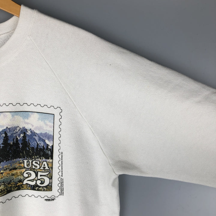Vintage 1980'S Anvil printed sweatshirt, made in the USA, size L, men's polyester white type Vintage Second Hand