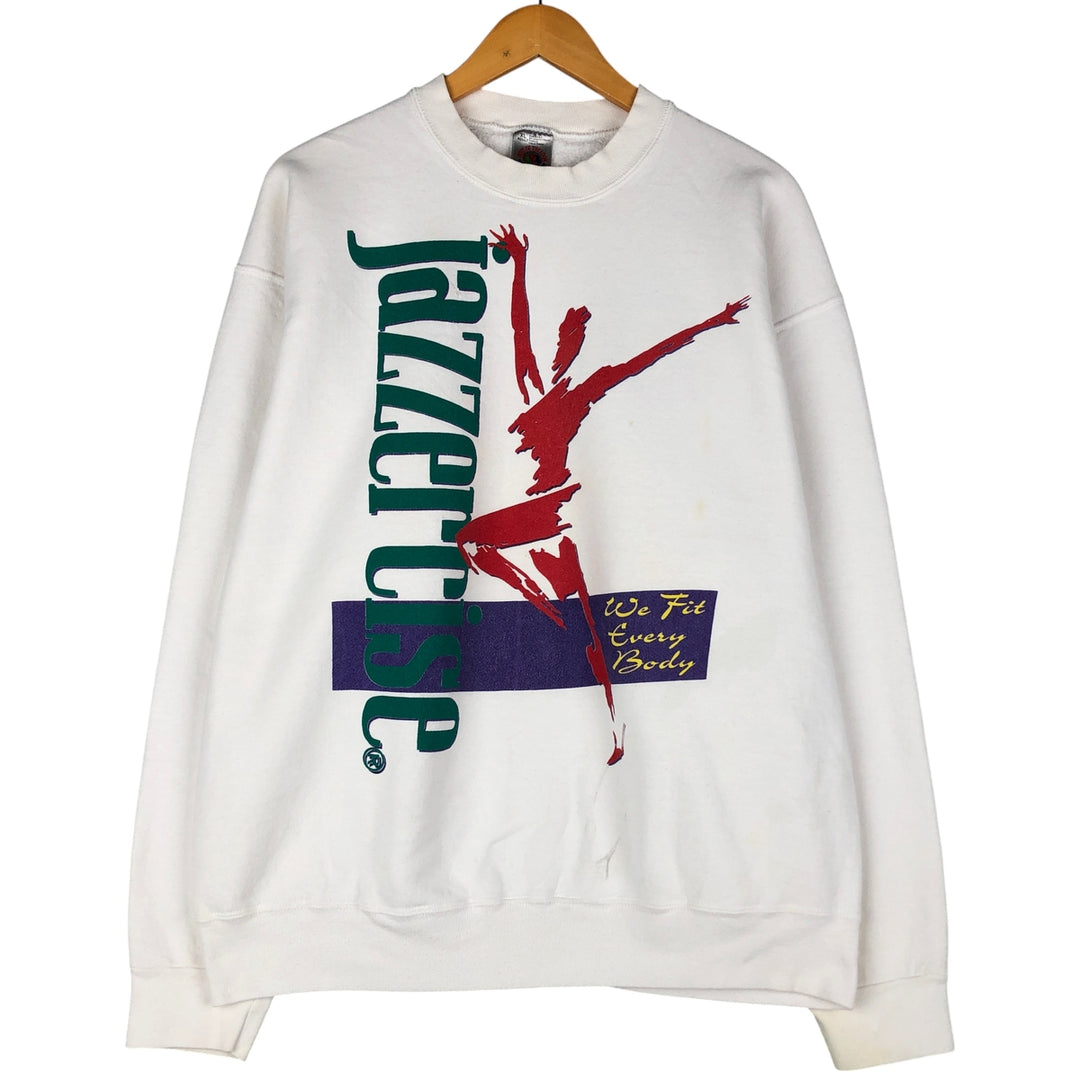 Vintage 90'S Fruit of the Loom Jazzercise print sweatshirt, made in the USA, men's size XL cotton white type Vintage Second Hand
