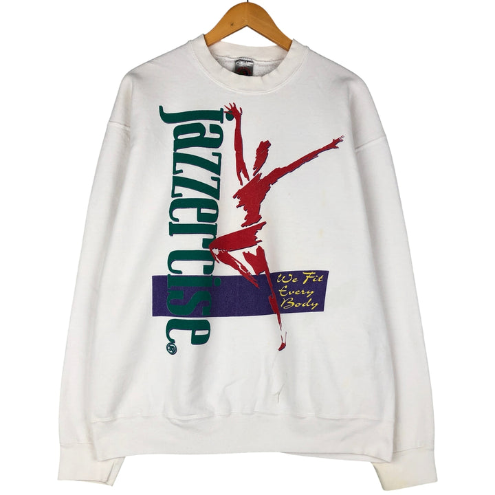 Vintage 90'S Fruit of the Loom Jazzercise print sweatshirt, made in the USA, men's size XL cotton white type Vintage Second Hand