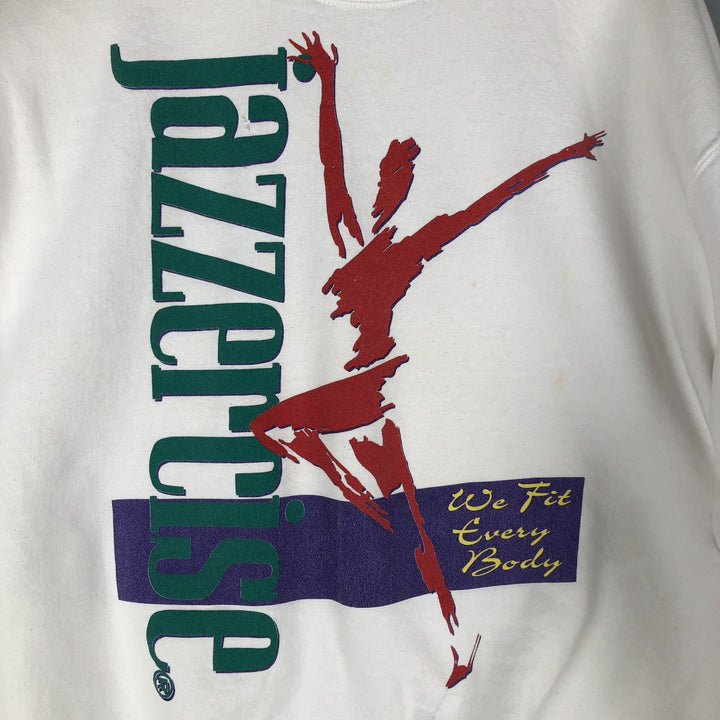 Vintage 90'S Fruit of the Loom Jazzercise print sweatshirt, made in the USA, men's size XL cotton white type Vintage Second Hand