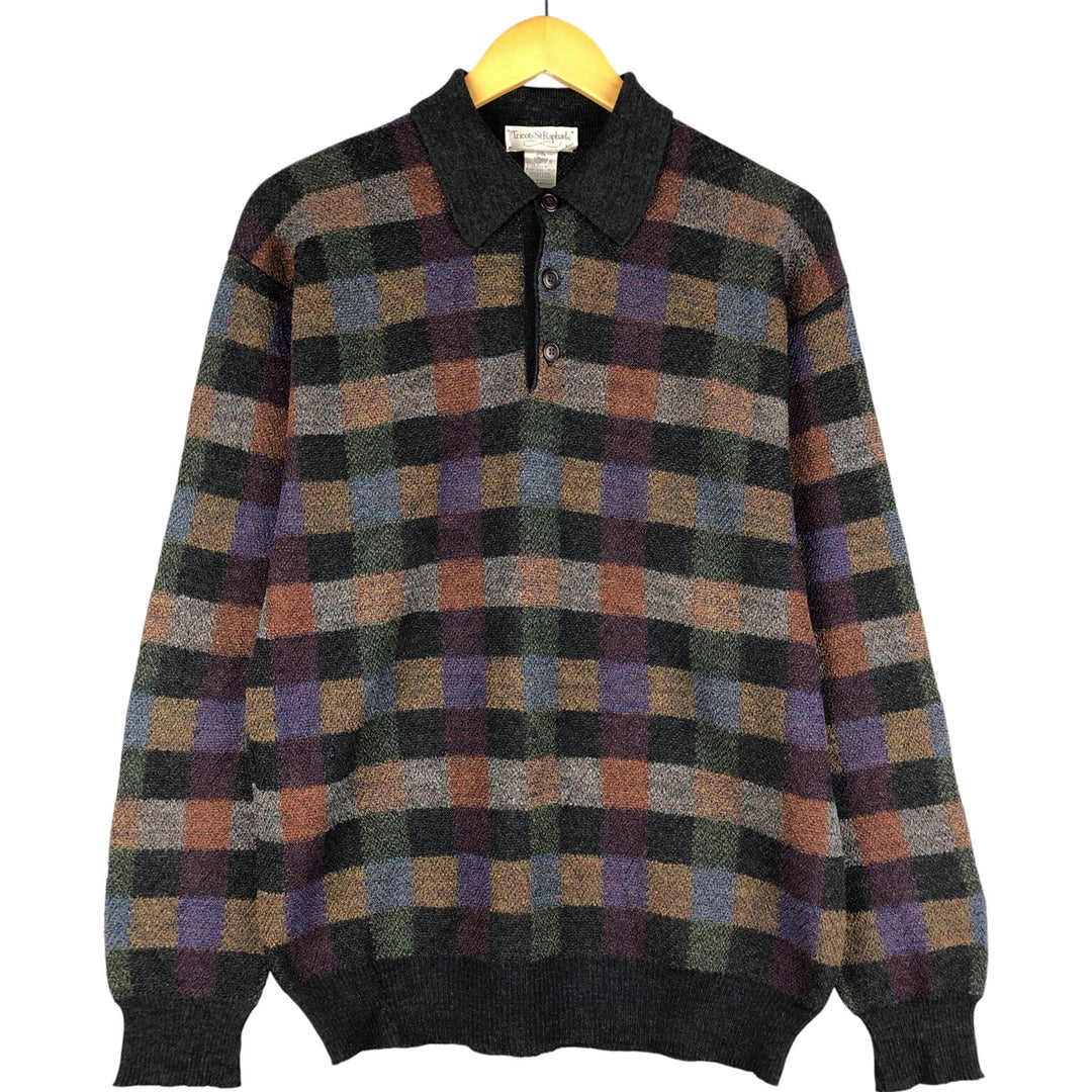 Tricots StRaphal All-Over Print Polo Knit Sweater, Men's Size L, Vintage unclear multicolor Vintage Second Hand