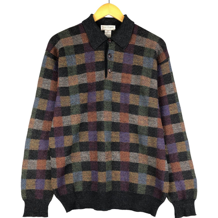 Tricots StRaphal All-Over Print Polo Knit Sweater, Men's Size L, Vintage unclear multicolor Vintage Second Hand