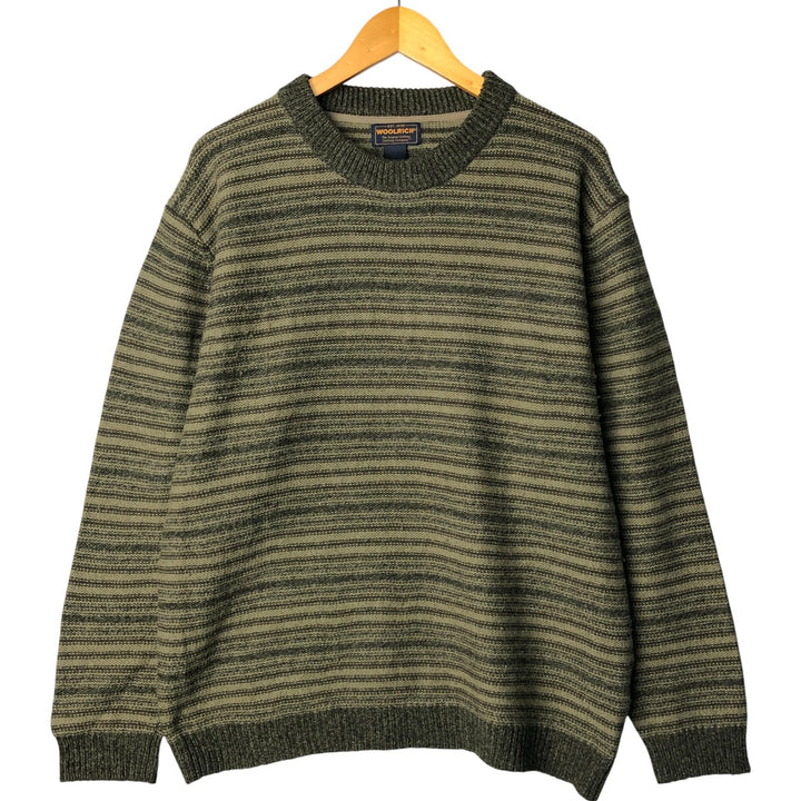 2000'S WOOLRICH Striped Pattern Wool Knit Sweater, Men's Size L wool Khaki type sage green Vintage Second Hand