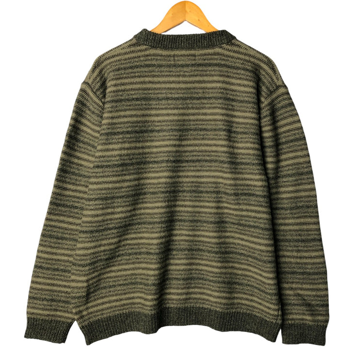 2000'S WOOLRICH Striped Pattern Wool Knit Sweater, Men's Size L wool Khaki type sage green Vintage Second Hand