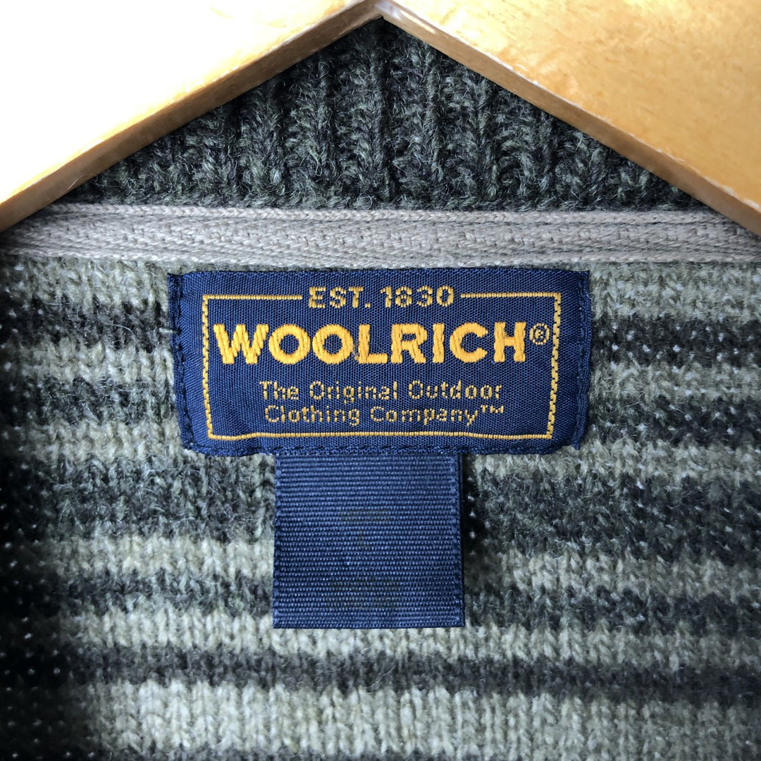 2000'S WOOLRICH Striped Pattern Wool Knit Sweater, Men's Size L wool Khaki type sage green Vintage Second Hand