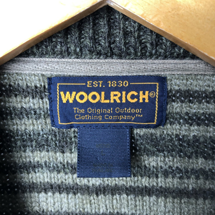2000'S WOOLRICH Striped Pattern Wool Knit Sweater, Men's Size L wool Khaki type sage green Vintage Second Hand