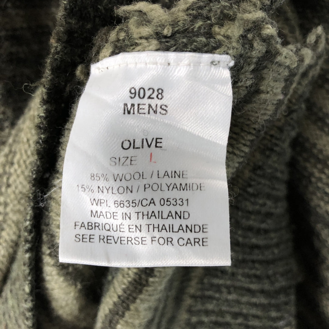 2000'S WOOLRICH Striped Pattern Wool Knit Sweater, Men's Size L wool Khaki type sage green Vintage Second Hand