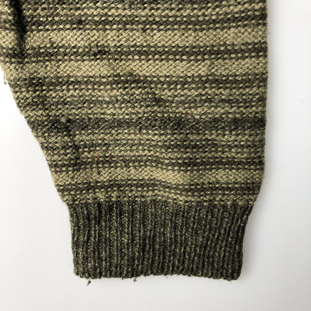 2000'S WOOLRICH Striped Pattern Wool Knit Sweater, Men's Size L wool Khaki type sage green Vintage Second Hand