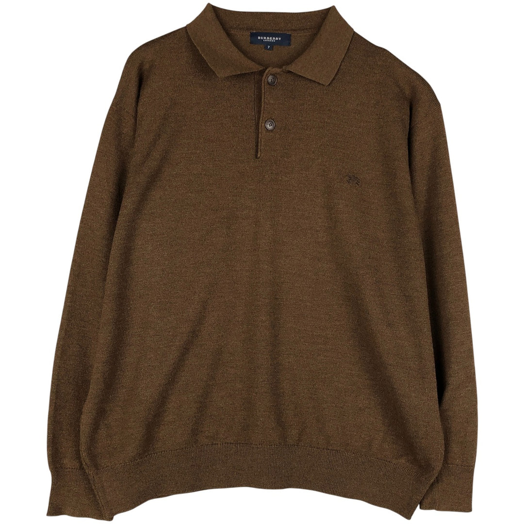 Burberry's BURBERRY LONDON polo knit sweater, made in Spain, men's size XL Merino wool brown type Vintage Second Hand