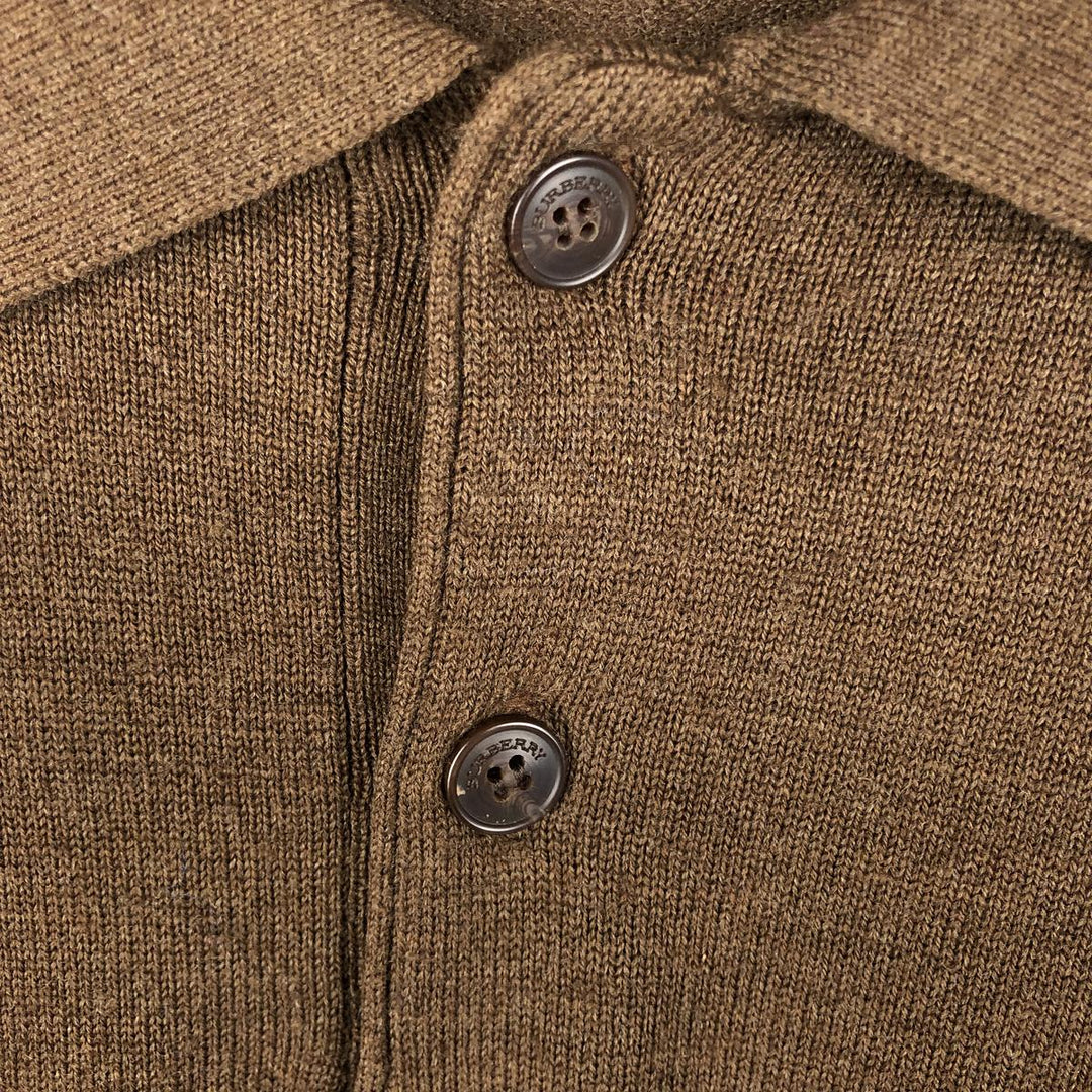 Burberry's BURBERRY LONDON polo knit sweater, made in Spain, men's size XL Merino wool brown type Vintage Second Hand