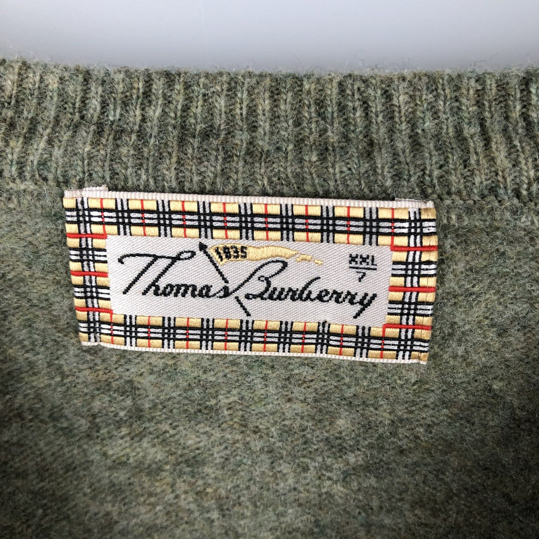 Burberry's Thomas Burberry lambswool knit sweater, men's size XXL Lamb wool Khaki type sage green Vintage Second Hand