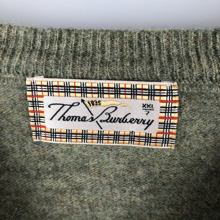 Burberry's Thomas Burberry lambswool knit sweater, men's size XXL Lamb wool Khaki type sage green Vintage Second Hand