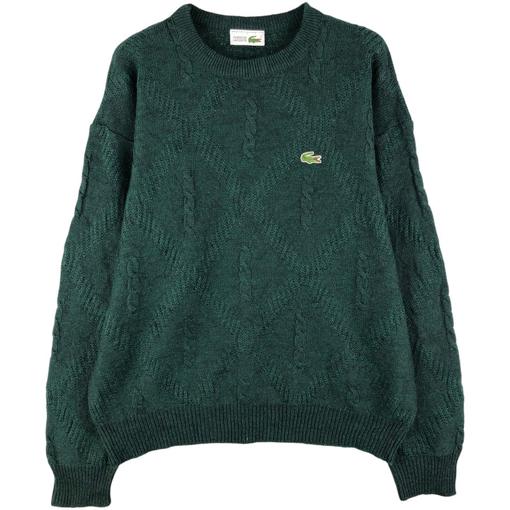 Vintage 1980'S Lacoste cable knit wool and acrylic knit sweater, size 4, men's size M wool green type Vintage Second Hand