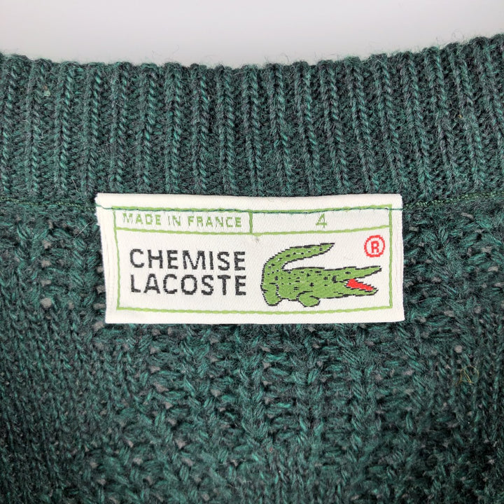 Vintage 1980'S Lacoste cable knit wool and acrylic knit sweater, size 4, men's size M wool green type Vintage Second Hand