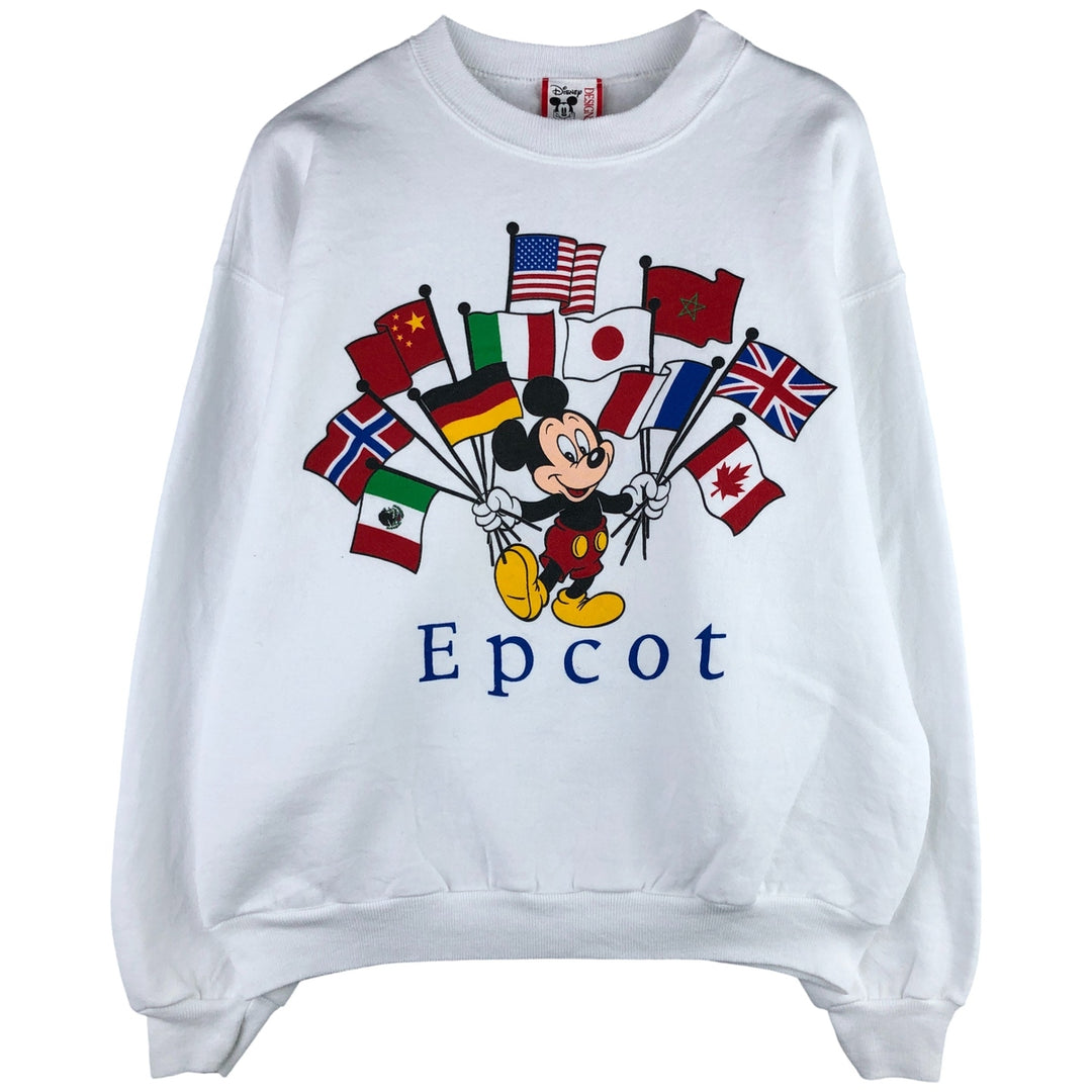 Vintage 90'S Disney Mickey Mouse Flag Pattern Sweatshirt, Made in USA, Men's Size L Polyurethane white type Vintage Second Hand