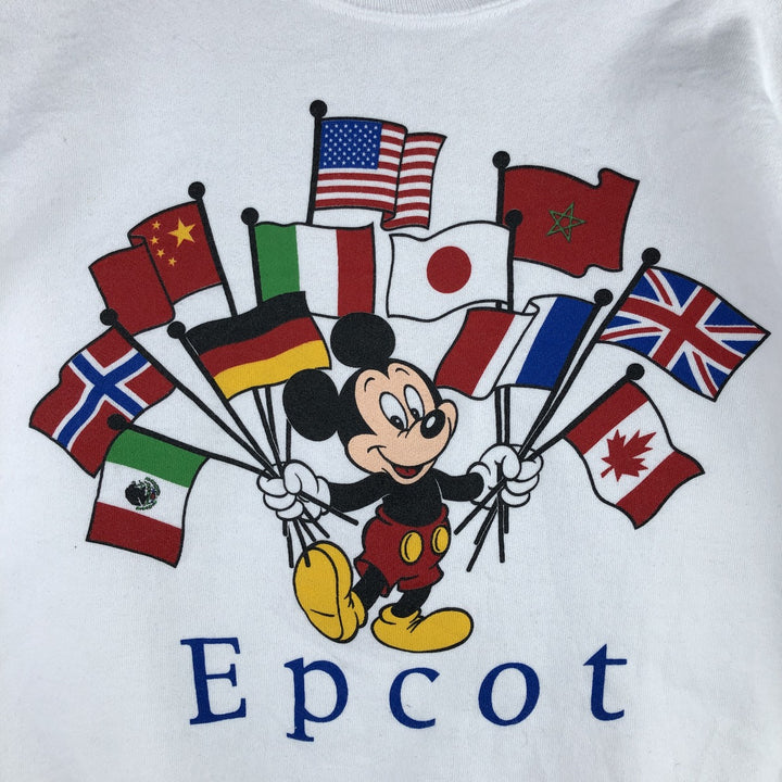 Vintage 90'S Disney Mickey Mouse Flag Pattern Sweatshirt, Made in USA, Men's Size L Polyurethane white type Vintage Second Hand
