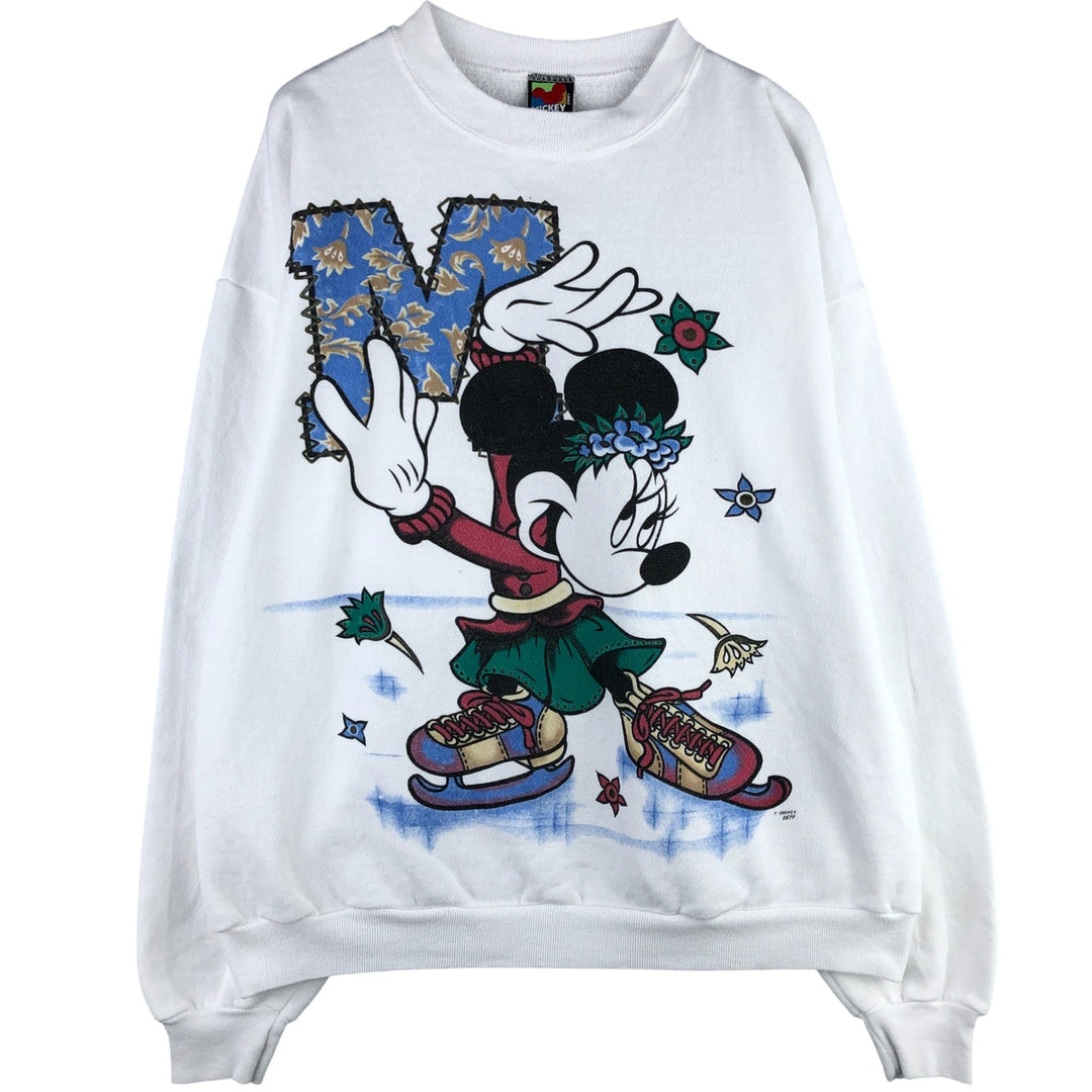 90'S Disney Minnie Mouse character sweatshirt, sweatshirt, made in USA, men's XL size, vintage cotton white type Vintage Second Hand